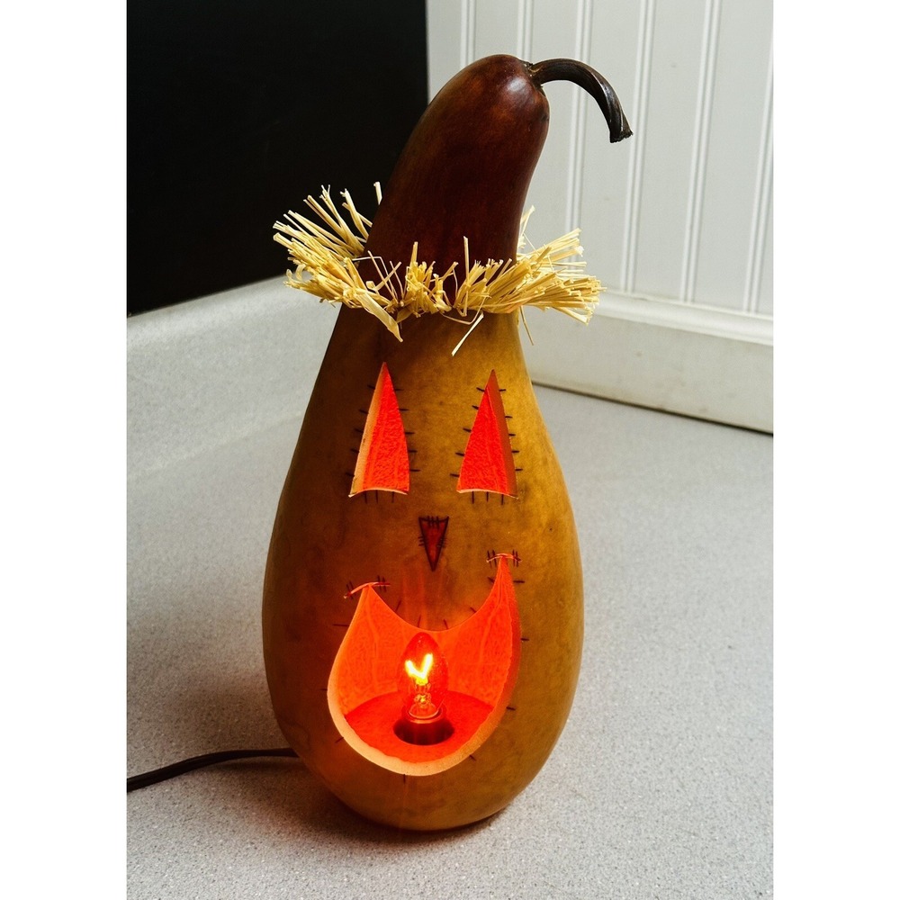VTG Meadowbrooke Gourds Lighted Pumpkin Scarecrow Halloween Jack O Lantern 12.5"